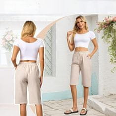 Nikcorp Ženske kratke hlače bermude, 100% pamuk, prozračne ljetne hlače s elastičnim strukom i džepovima, bež boja, veličina S