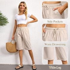 Nikcorp Ženske kratke hlače bermude, 100% pamuk, prozračne ljetne hlače s elastičnim strukom i džepovima, bež boja, veličina S