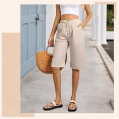 Nikcorp Ženske kratke hlače bermude, 100% pamuk, prozračne ljetne hlače s elastičnim strukom i džepovima, bež boja, veličina S