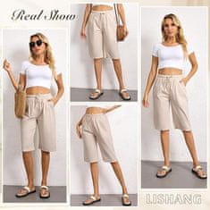 Nikcorp Ženske kratke hlače bermude, 100% pamuk, prozračne ljetne hlače s elastičnim strukom i džepovima, bež boja, veličina S