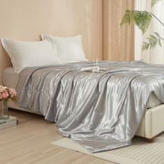 Nikcorp Satenska deka i prekrivač za krevet ili sofu, 220x240 cm, luksuzna sjajna siva tkanina, OEKO-TEX certifikat, mekana i prozračna