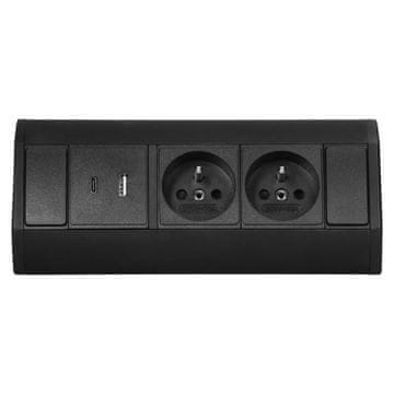 Orno Utičnica za namještaj ispod ormarića 2x2P+Z, 2xUSB (tip A+C 2,4A), crna
