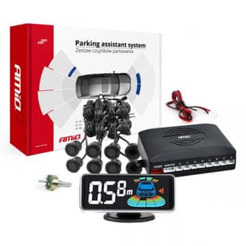 AMIO LED 3D parkirni senzori za vožnju unatrag prednji stražnji crno-zlatni 18mm -03192