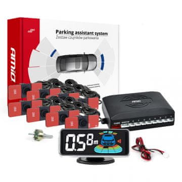 AMIO Parkirni senzori za vožnju unatrag crni unutarnji 16,5 mm 8 kom LED 3D -03196