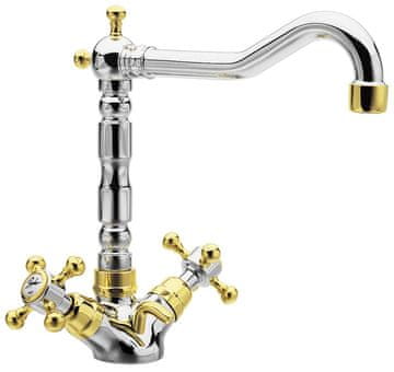 SAPHO ANTEA Retro Klasična Stojna Mješalica za Umivaonik s Izlivom, Krom/Zlato