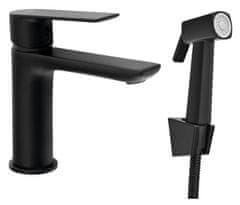 AQUALINE Crna mat miješalica za umivaonik s bideom, AQUALINE, kružni dizajn, mesing 158mm