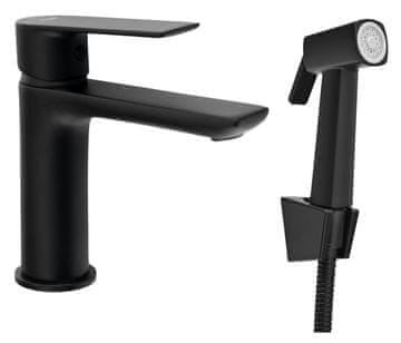 SAPHO Crna mat miješalica za umivaonik s bideom, AQUALINE, kružni dizajn, mesing 158mm