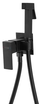 AQUALINE Ugradbena bide miješalica s crnom mat završetkom i Stop raspršivačem, 1,2m crijevo, pravokutna