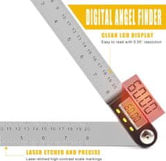 Netscroll Digitalno kutno ravnilo s zaslonom za precizno mjerenje u kućnim i profesionalnim projektima, 360°, Ruler