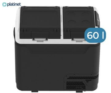 Platinet PCCRD60 prijenosni kompresorski hladnjak, 12V/24V/230V, do -20°C, 674x409x583mm, 60L, crno-siva