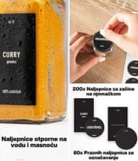 Deco Haus Komplet od 36 staklenke za začine s crnim aluminijskim poklopcima na odvrtanje – Komplet za začine s naljepnicama, lijevkom, četkom za čišćenje, olovkom –Prazne staklene posude za pohranu i dozator
