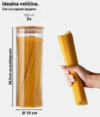 Deco Haus Komplet od 3 staklene posude za pohranu za višekratnu upotrebu s poklopcem od bambusa – Posuda za kolačiće, tjesteninu, suhu hranu, žitarice, kavu – 28,5 cm visine, 10 cm promjera