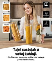 Deco Haus Komplet od 3 staklene posude za pohranu za višekratnu upotrebu s poklopcem od bambusa – Posuda za kolačiće, tjesteninu, suhu hranu, žitarice, kavu – 28,5 cm visine, 10 cm promjera
