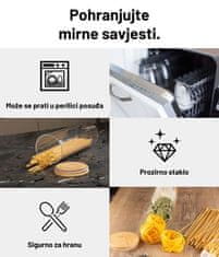 Deco Haus Komplet od 3 staklene posude za pohranu za višekratnu upotrebu s poklopcem od bambusa – Posuda za kolačiće, tjesteninu, suhu hranu, žitarice, kavu – 28,5 cm visine, 10 cm promjera