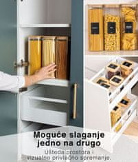 Deco Haus Komplet od 3 kvadratne staklene posude za pohranu za višekratnu upotrebu s poklopcem od bambusa – Posuda za kolačiće, tjesteninu, suhu hranu, žitarice, kavu – 28,5 cm visine, 10 cm širine