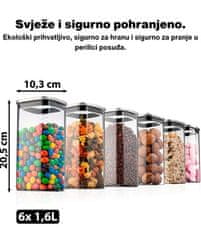 Deco Haus Komplet od 6 staklenih posuda za pohranu za višekratnu upotrebu s poklopcem od nehrđajućeg čelika – Posuda za kolačiće, tjesteninu, suhu hranu, žitarice, kavu – 20 cm visine, 10 cm širine