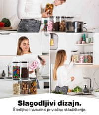 Deco Haus Komplet od 6 staklenih posuda za pohranu za višekratnu upotrebu s poklopcem od nehrđajućeg čelika – Posuda za kolačiće, tjesteninu, suhu hranu, žitarice, kavu – 20 cm visine, 10 cm širine