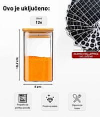 Deco Haus Komplet od 12 staklene posude za pohranu za višekratnu upotrebu s poklopcem od bambusa – Posuda za kolačiće, tjesteninu, suhu hranu, žitarice, kavu – 10,7 cm visine, 6 cm promjera