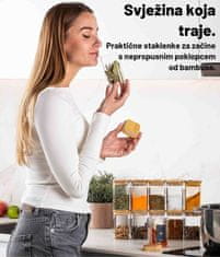 Deco Haus Komplet od 12 staklene posude za pohranu za višekratnu upotrebu s poklopcem od bambusa – Posuda za kolačiće, tjesteninu, suhu hranu, žitarice, kavu – 10,7 cm visine, 6 cm promjera
