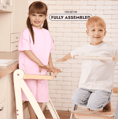GOODEVAS Drvena Montessori kula za učenje koja štedi prostor: sklopiva kula za učenje, dječja stolićica, sklopivi dječji stepenici, kula s podešavanjem visine u dva stupnja i zaštitom od prevrtanja (slonovača)