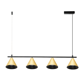 Viseća lampa za blagovaonicu iznad stola, zlatna, četiri konusna sjenila na traci, 4xGU10 10W CONE Milagro