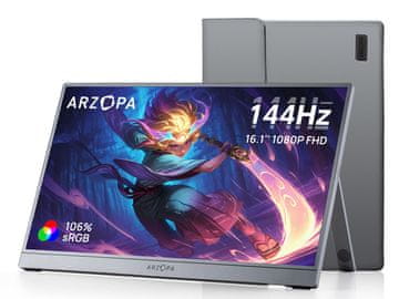 Arzopa Z1FC prijenosni monitor 41 cm (16.1), FHD, IPS, 144 Hz, mHDMI, USB-C, zvučnici, kućište (Z1FC-SIVA)