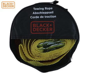 Black+Decker vučno uže, 4 m, do 2000 kg, za vozila / automobile / kamione, standard AU187:2000, + torba, žuto, crno