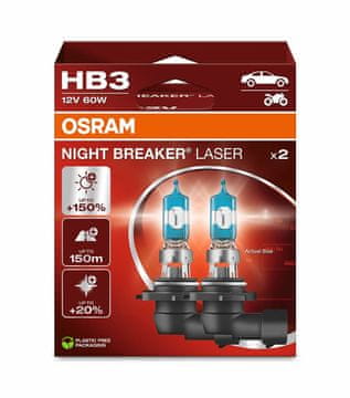 Osram SET ŽARULJA HALOGEN HB3 9005NL-2HB NIGHT BREAKER LASER 60W P20d 2HB