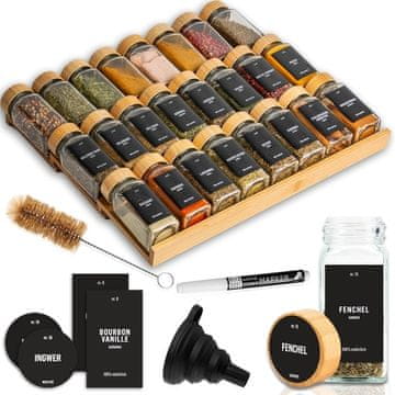 Deco Haus Deco Haus Bambusov organizator za ladice s staklenkama za začine - 3-slojni organizator za ladice - organizator za ladice s 24 staklenke za začine, 280 naljepnica za začine, četkom i lijevkom