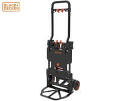 Black+Decker 2-u-1 ručna transportna kolica, sklopiva, metalna, nosivost do 120 kg, lagana 7,3 kg, za sve transportne potrebe, crna, narančasta
