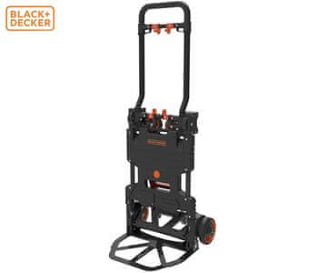 Black+Decker 2-u-1 ručna transportna kolica, sklopiva, metalna, nosivost do 120 kg, lagana 7,3 kg, za sve transportne potrebe, crna, narančasta