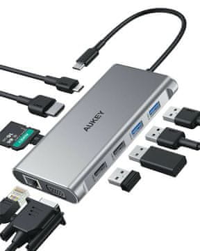Aukey AUKEY CB-C89 USB-C Hub, 10-u-1, aluminij, HDMI 4K, Gigabit Ethernet