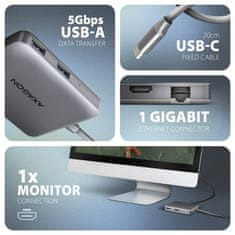 AXAGON AXAGON HMC-5HL USB-C hub 5u1, 5Gbps, HDMI 4K/60Hz, GLAN, PD 100W