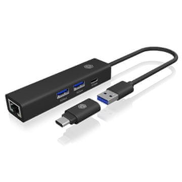 IcyBox IcyBox IB-HUB1439-LAN USB Hub, 1x USB-C, 2x USB-A, 1x LAN