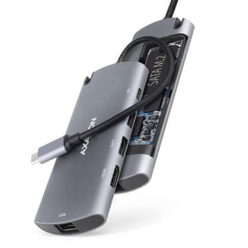 AXAGON AXAGON HMC-6M2 USB-C 3.2 Gen 1 hub, M.2 SATA + HDMI + GLAN + 2x USB-A + PD 100W