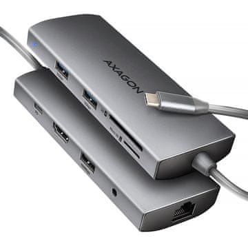 AXAGON AXAGON HMC-8HLSA USB-C hub 9u1, 5Gbps, HDMI 4K/30Hz, GLAN, PD 100W, srebrni