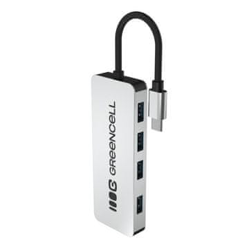 HUB Green Cell HUB USB-C Basic, 4x USB-A 3.0, sivi