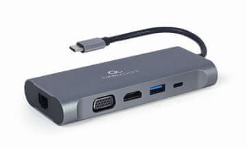Gembird Gembird multi adapter usb type-c 7 u 1 (hub3.0 + hdmi + vga + pd + čitač kartica + stereo zvuk), sivi