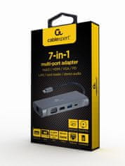 Gembird Gembird multi adapter usb type-c 7 u 1 (hub3.0 + hdmi + vga + pd + čitač kartica + stereo zvuk), sivi