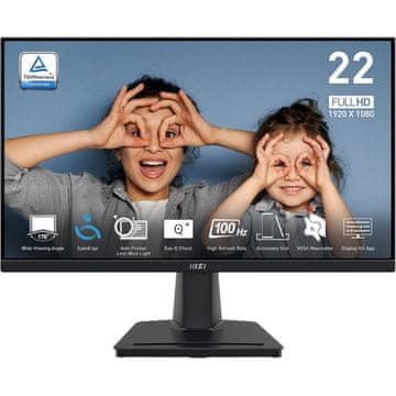MSI Monitor PRO MP225V / 21.5" / FHD / VA / 100Hz / 1ms (MPRT) / crni