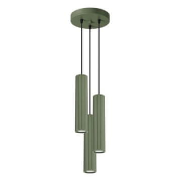 Moderna maslinasto zelena okrugla viseća svjetiljka Ø20cm s tri valovite cijevi za dnevni boravak i kuhinju iznad otoka 3xGU10 10W KARBON Sollux Lighting