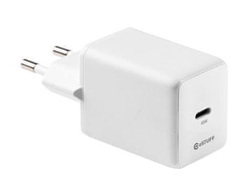 eSTUFF INFINITE (GRS) USB-C punjač EU PD 45W GaN. 1 x USB-C. bijela. 98% reciklirana