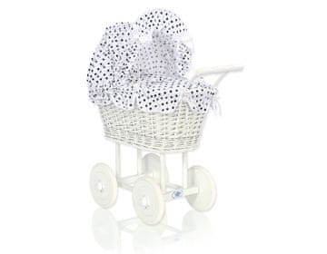 MY SWEET BABY Visoka pletena kolica za lutke s crno-bijelom posteljinom i podstavom - bijela