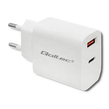 Qoltec 18W Zidni punjač | 5-12V | 1,5-3A | USB Tip C PD | USB QC 3.0 | Bijeli