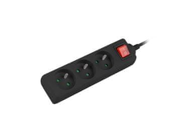 Lanberg Produžna letva Lanberg 3m crna 3x 230V PL, s prekidačem, kabel od pune bakra
