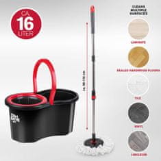 Dirt Devil Komplet za čišćenje podova i površina, 360° rotirajući mop, kanta 16L, ultra lagan, izdržljiv, crno-crveni