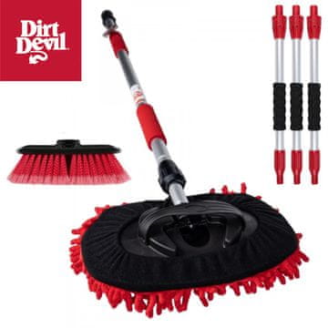 Dirt Devil Komplet za pranje / čišćenje vozila, 5 komada, ALL IN ONE, 1x mekana četka, 1x šenilna krpa, 3x drška, mogućnost spajanja crijeva za vodu, crno-crveni