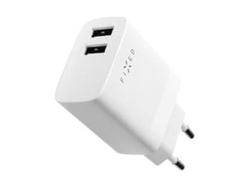 FIXED Mrežni punjač 17W Smart Rapid Charger, 2× USB + USB-C Cable 1 m – White