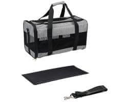 PET Transport putna torba za kućne ljubimce, ležaj, ručka, naramenica, 45x27x25cm, max 7kg, crno-siva