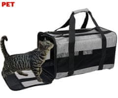 PET Transport putna torba za kućne ljubimce, ležaj, ručka, naramenica, 45x27x25cm, max 7kg, crno-siva